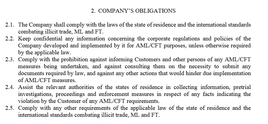 company and clients obligations